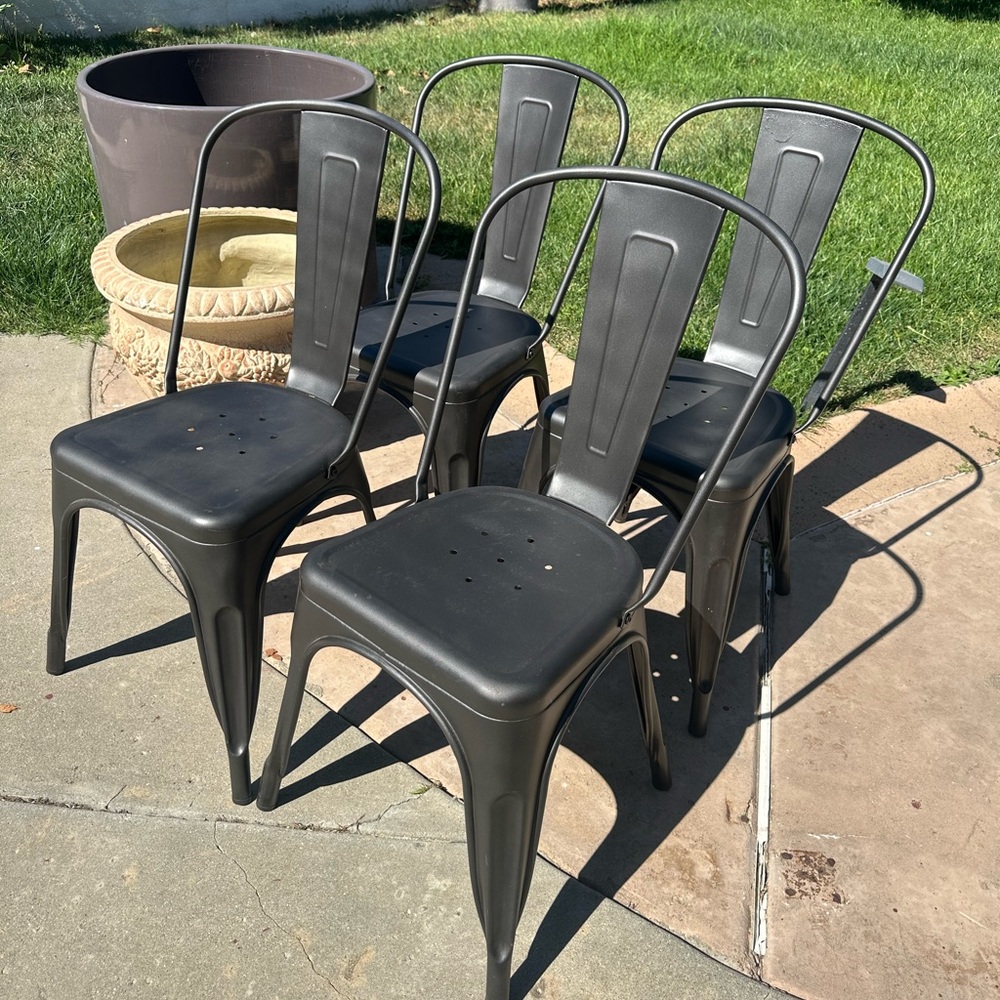 Set of Four Black Metal Dining Chairs